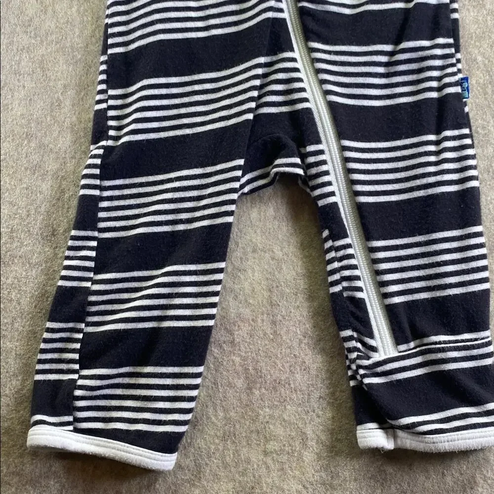 Kickee Pants Black and White Striped Bamboo Zip Up with Back Flap Outfit 0-3M